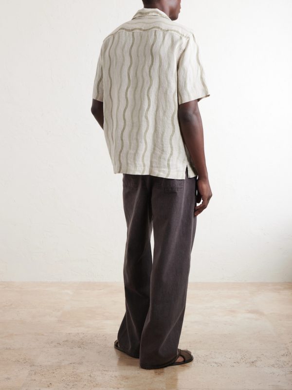 Roberto Camp-Collar Striped Linen Shirt - BK Roberto Camp-Collar Striped Linen Shirt - BK
