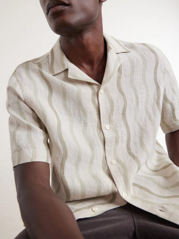 Roberto Camp-Collar Striped Linen Shirt - CU Roberto Camp-Collar Striped Linen Shirt - CU
