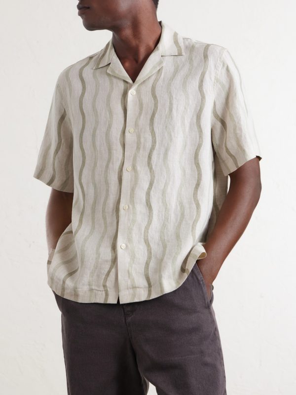 Roberto Camp-Collar Striped Linen Shirt - FR Roberto Camp-Collar Striped Linen Shirt - FR