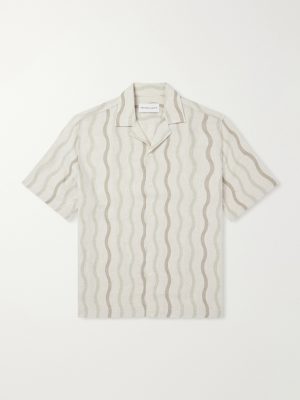 Roberto Camp-Collar Striped Linen Shirt