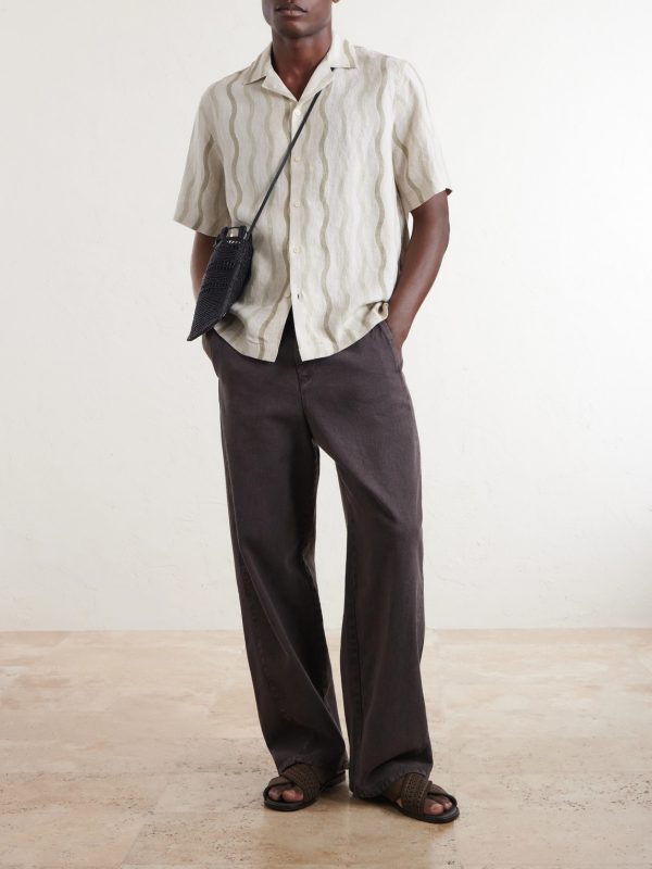 Roberto Camp-Collar Striped Linen Shirt - OU Roberto Camp-Collar Striped Linen Shirt - OU