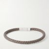 Logo-Engraved Silver-Tone and Woven Leather Bracelet - BK