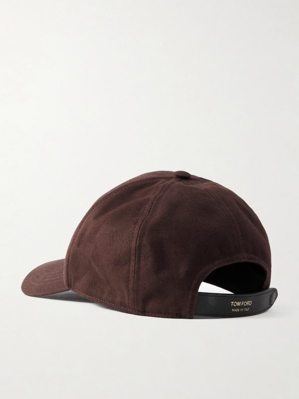 Leather-Trimmed Logo-Embroidered Cotton-Twill Baseball Cap - BK