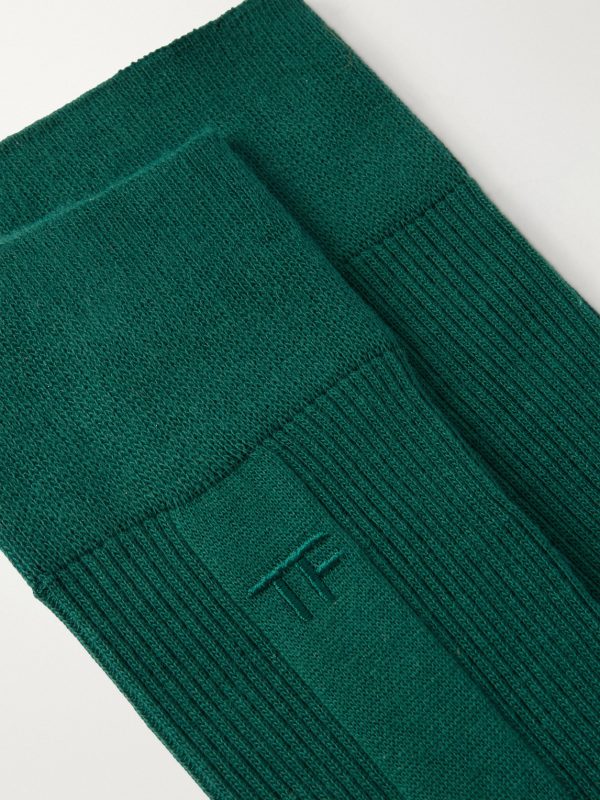 Logo-Embroidered Ribbed Cotton Socks - CU