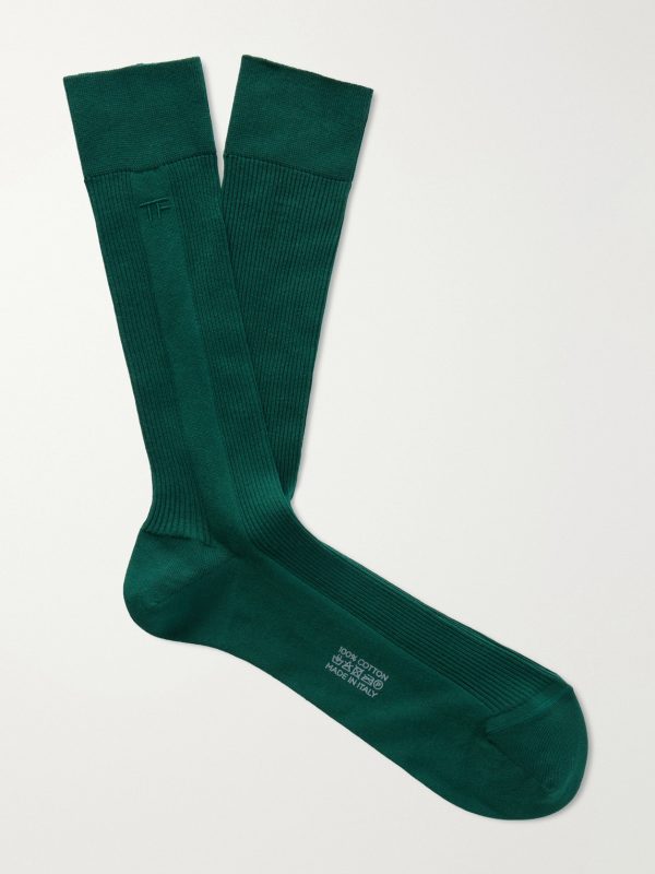 Logo-Embroidered Ribbed Cotton Socks