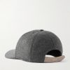 Leather-Trimmed Logo-Embroidered Cashmere Baseball Cap - BK Leather-Trimmed Logo-Embroidered Cashmere Baseball Cap - BK