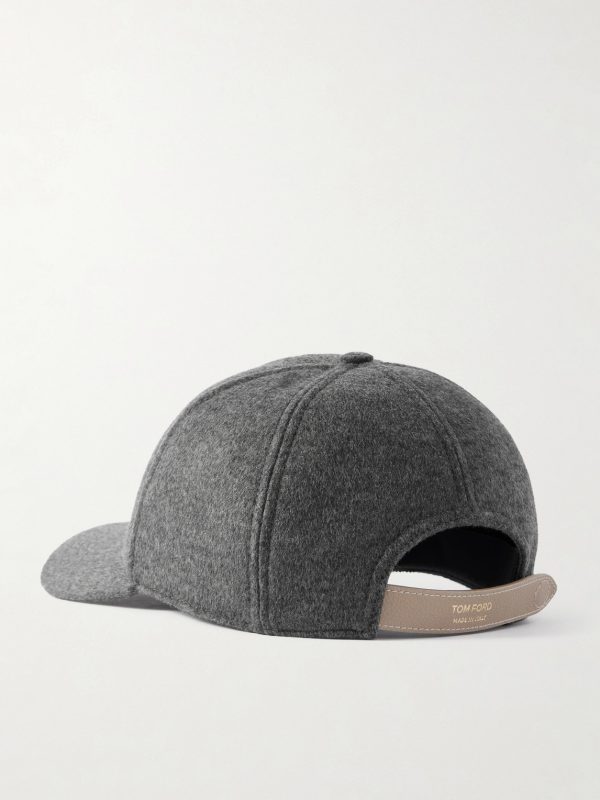 Leather-Trimmed Logo-Embroidered Cashmere Baseball Cap - BK Leather-Trimmed Logo-Embroidered Cashmere Baseball Cap - BK