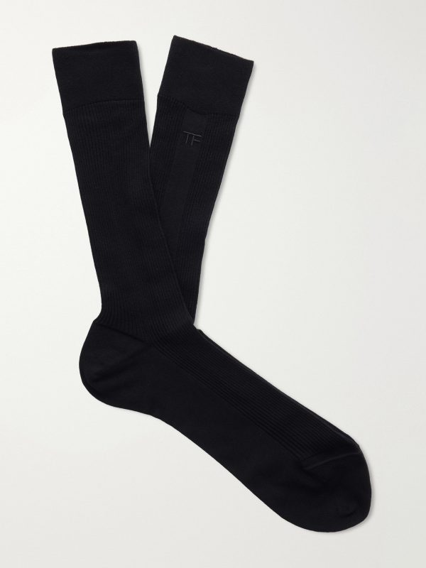 Logo-Embroidered Ribbed Cotton Socks