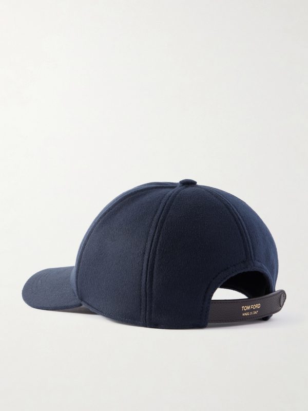 Leather-Trimmed Logo-Embroidered Cashmere Baseball Cap - BK