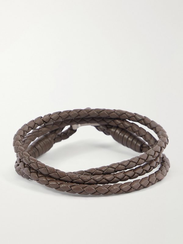 Woven Leather and Silver-Tone Wrap Bracelet - BK Woven Leather and Silver-Tone Wrap Bracelet - BK