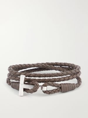 Woven Leather and Silver-Tone Wrap Bracelet