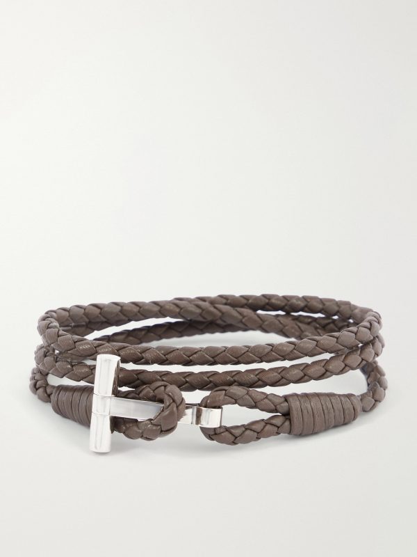 Woven Leather and Silver-Tone Wrap Bracelet Woven Leather and Silver-Tone Wrap Bracelet