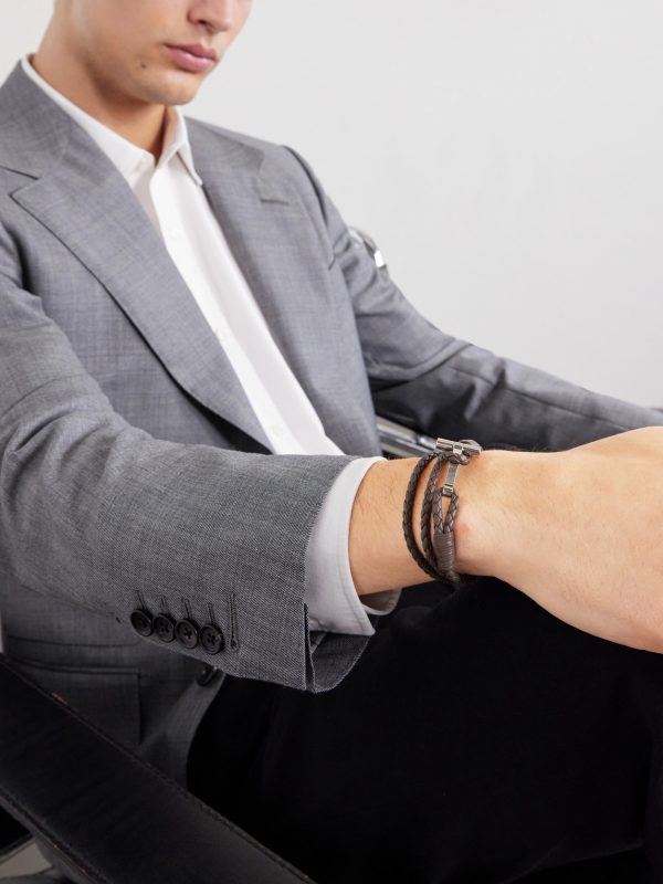 Woven Leather and Silver-Tone Wrap Bracelet - OU Woven Leather and Silver-Tone Wrap Bracelet - OU