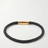 Gold-Tone and Woven Leather Bracelet - BK Gold-Tone and Woven Leather Bracelet - BK