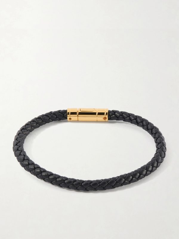 Gold-Tone and Woven Leather Bracelet - BK Gold-Tone and Woven Leather Bracelet - BK