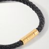 Gold-Tone and Woven Leather Bracelet - CU Gold-Tone and Woven Leather Bracelet - CU