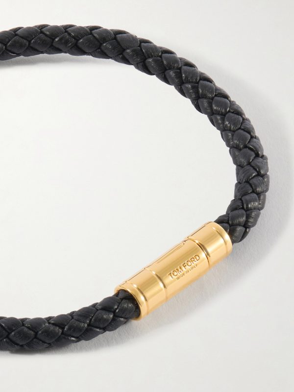 Gold-Tone and Woven Leather Bracelet - CU Gold-Tone and Woven Leather Bracelet - CU