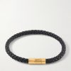 Gold-Tone and Woven Leather Bracelet Gold-Tone and Woven Leather Bracelet