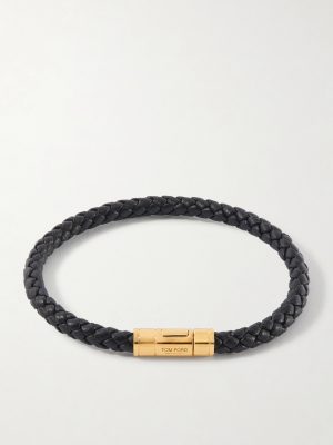 Gold-Tone and Woven Leather Bracelet Gold-Tone and Woven Leather Bracelet
