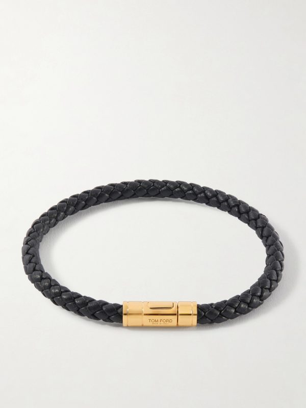 Gold-Tone and Woven Leather Bracelet Gold-Tone and Woven Leather Bracelet