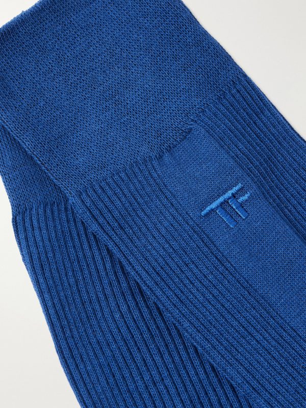 Logo-Embroidered Ribbed Cotton Socks - CU