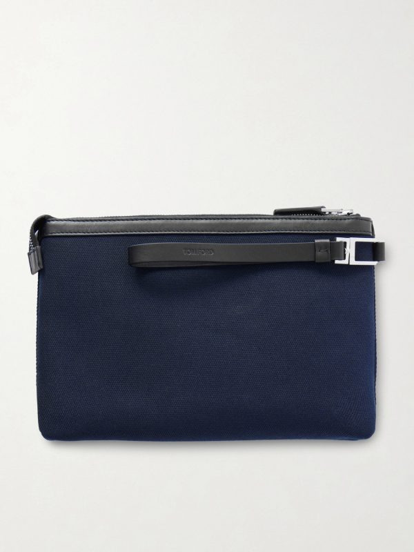 Leather-Trimmed Canvas Pouch - BK