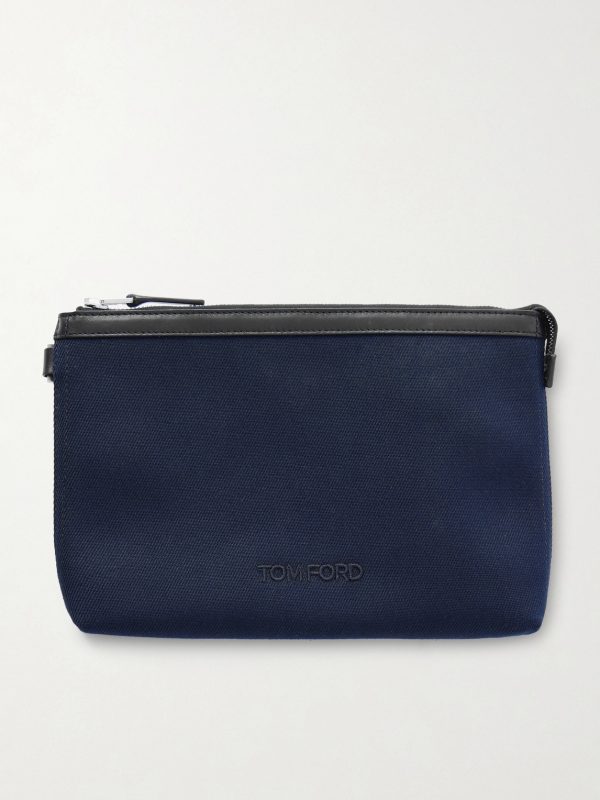 Leather-Trimmed Canvas Pouch