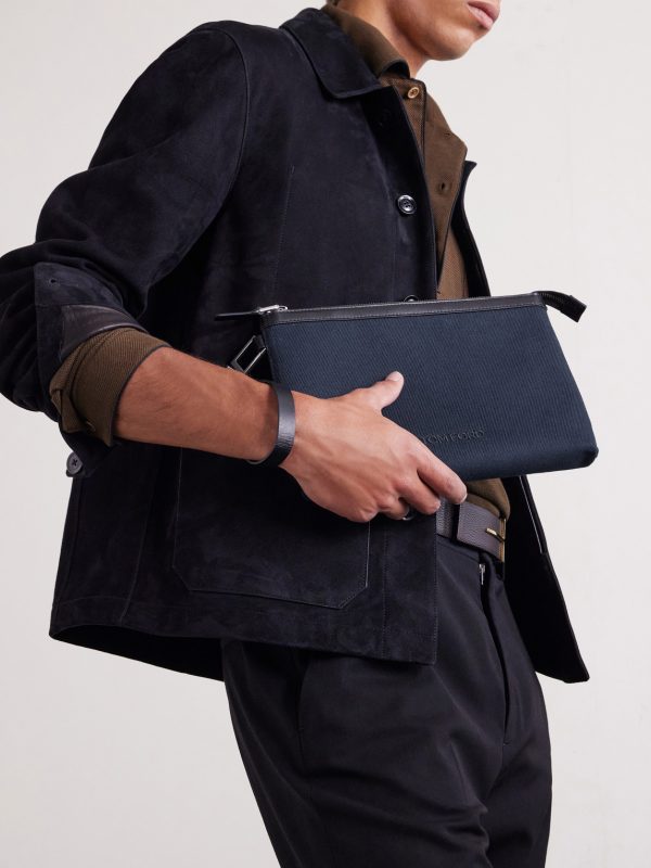 Leather-Trimmed Canvas Pouch - OU