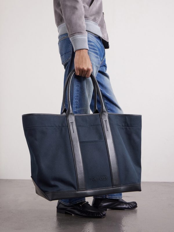 Leather-Trimmed Canvas Weekend Bag - OU Leather-Trimmed Canvas Weekend Bag - OU