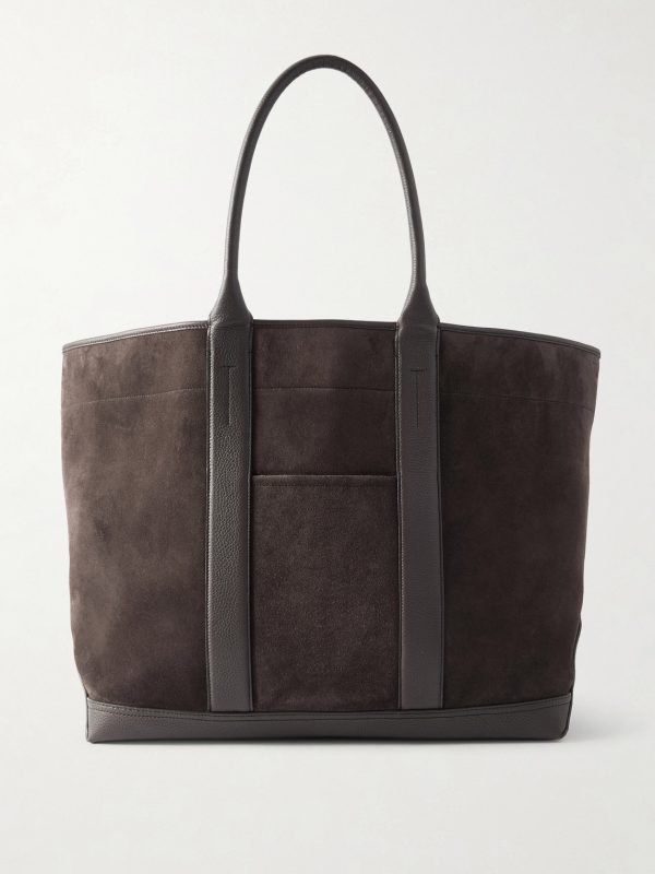 Leather-Trimmed Suede Weekend Bag