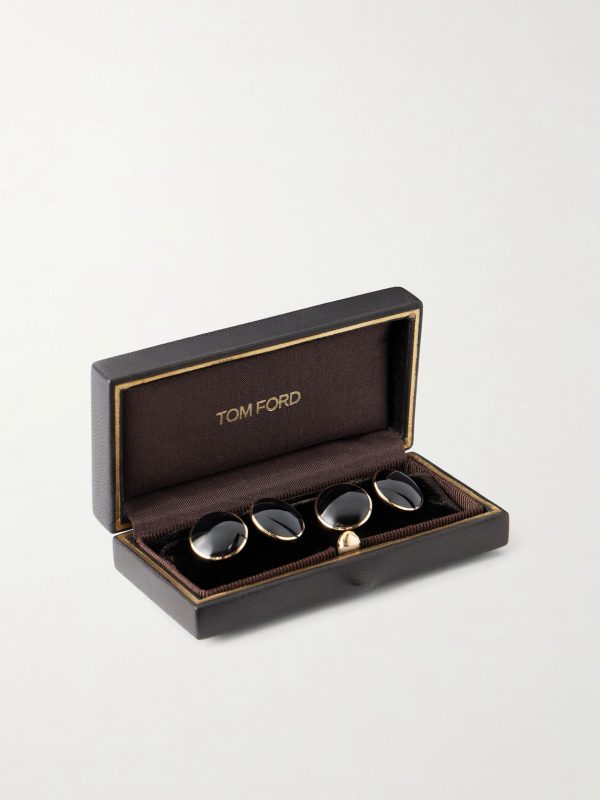 18Kt Yellow Gold Onyx Round Cufflinks - E1 18Kt Yellow Gold Onyx Round Cufflinks - E1