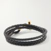 Braided Leather and Gold-Plated Wrap Bracelet - BK Braided Leather and Gold-Plated Wrap Bracelet - BK