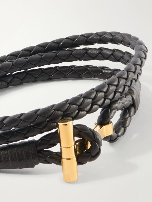 Braided Leather and Gold-Plated Wrap Bracelet - CU Braided Leather and Gold-Plated Wrap Bracelet - CU