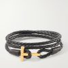 Braided Leather and Gold-Plated Wrap Bracelet Braided Leather and Gold-Plated Wrap Bracelet