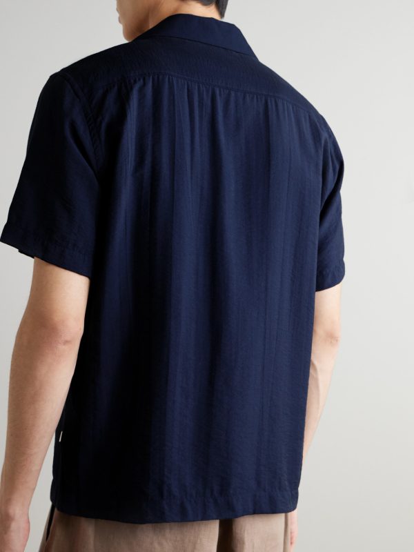 Hank 5971 Camp-Collar TENCEL™ Modal-Blend Seersucker Shirt - BK Hank 5971 Camp-Collar TENCEL™ Modal-Blend Seersucker Shirt - BK