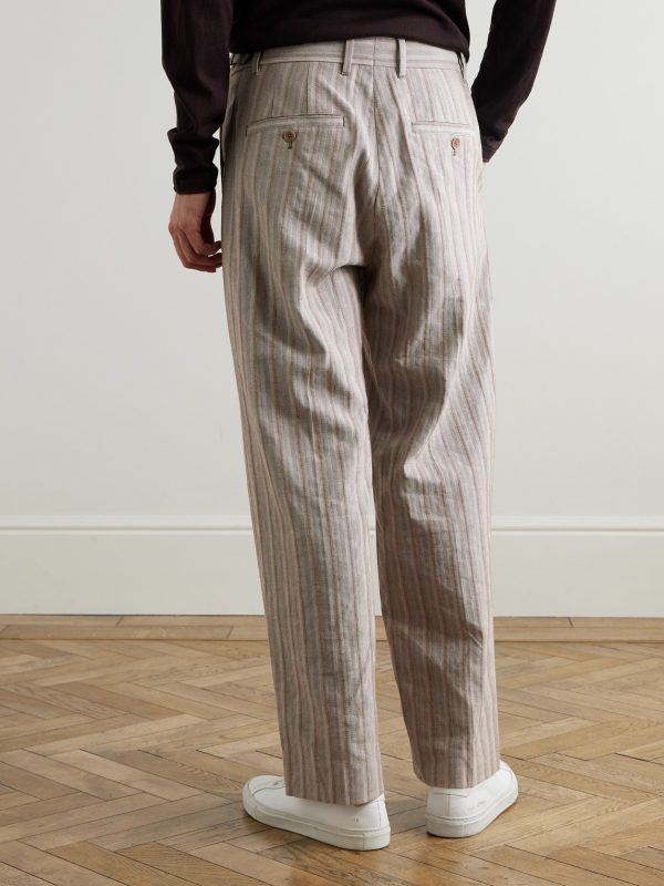 Kay 10058 Wide-Leg Pleated Herringbone Organic Cotton-Blend Suit Trousers - BK Kay 10058 Wide-Leg Pleated Herringbone Organic Cotton-Blend Suit Trousers - BK