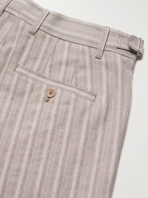 Kay 10058 Wide-Leg Pleated Herringbone Organic Cotton-Blend Suit Trousers - CU Kay 10058 Wide-Leg Pleated Herringbone Organic Cotton-Blend Suit Trousers - CU
