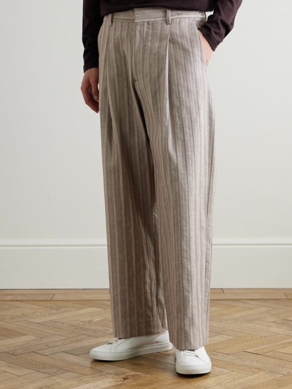 Kay 10058 Wide-Leg Pleated Herringbone Organic Cotton-Blend Suit Trousers - FR Kay 10058 Wide-Leg Pleated Herringbone Organic Cotton-Blend Suit Trousers - FR