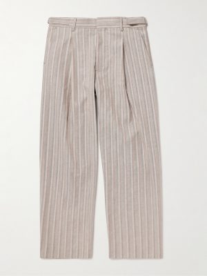 Kay 10058 Wide-Leg Pleated Herringbone Organic Cotton-Blend Suit Trousers Kay 10058 Wide-Leg Pleated Herringbone Organic Cotton-Blend Suit Trousers
