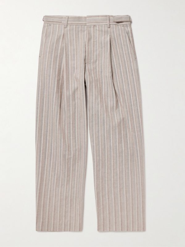 Kay 10058 Wide-Leg Pleated Herringbone Organic Cotton-Blend Suit Trousers Kay 10058 Wide-Leg Pleated Herringbone Organic Cotton-Blend Suit Trousers