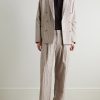 Kay 10058 Wide-Leg Pleated Herringbone Organic Cotton-Blend Suit Trousers - OU Kay 10058 Wide-Leg Pleated Herringbone Organic Cotton-Blend Suit Trousers - OU