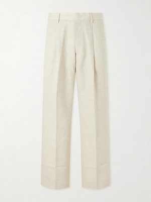 Kay 1454 Straight-Leg Pleated Linen Trousers
