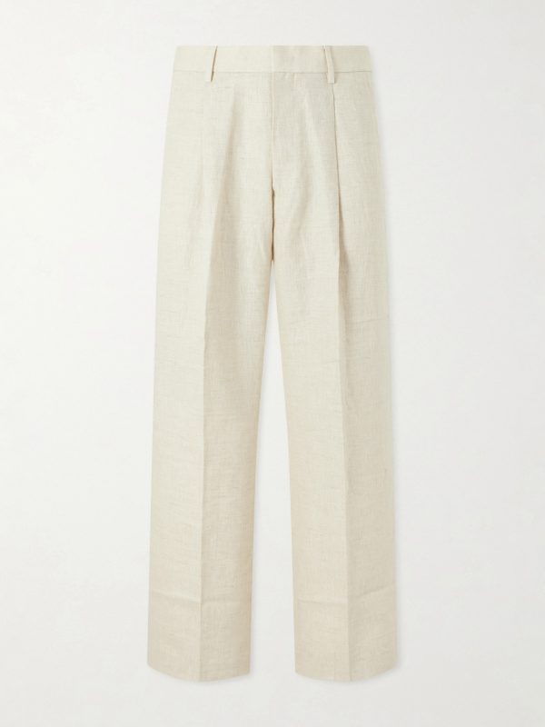 Kay 1454 Straight-Leg Pleated Linen Trousers Kay 1454 Straight-Leg Pleated Linen Trousers