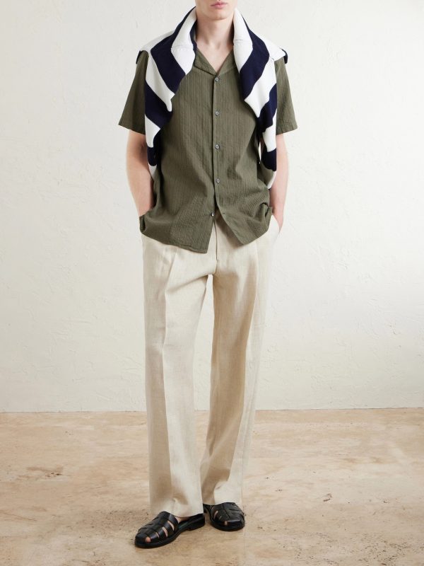 Kay 1454 Straight-Leg Pleated Linen Trousers - OU Kay 1454 Straight-Leg Pleated Linen Trousers - OU