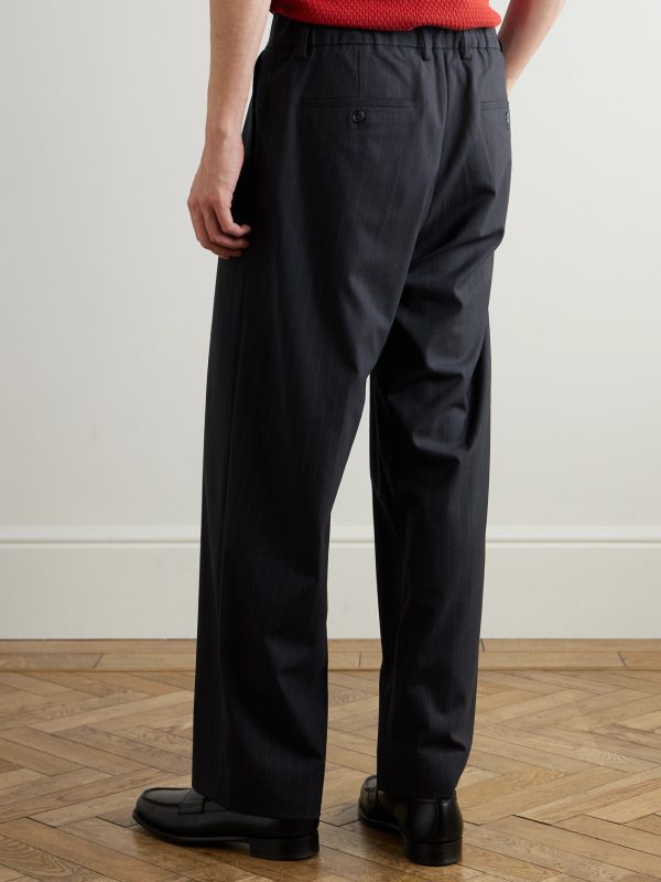 Kay 10037 Wide-Leg Pleated Pinstriped Woven Trousers - BK Kay 10037 Wide-Leg Pleated Pinstriped Woven Trousers - BK