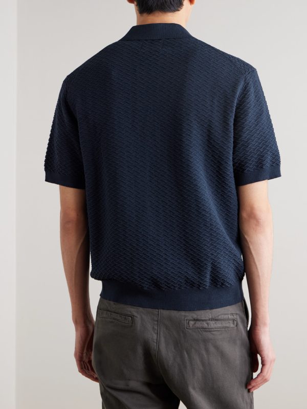 Gustav 600160 Textured Organic Cotton Zip-Up Polo Shirt - BK