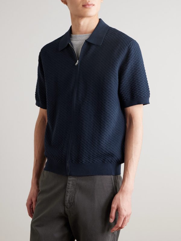 Gustav 600160 Textured Organic Cotton Zip-Up Polo Shirt - FR
