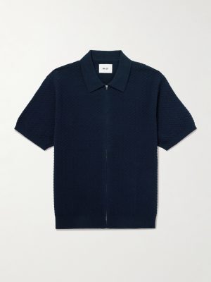 Gustav 600160 Textured Organic Cotton Zip-Up Polo Shirt