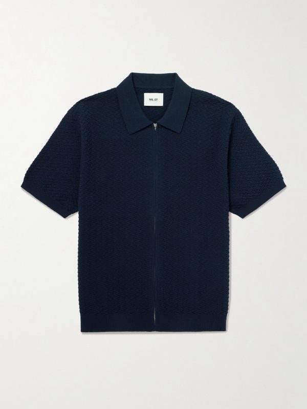 Gustav 600160 Textured Organic Cotton Zip-Up Polo Shirt