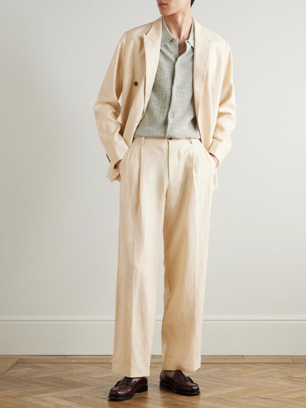 Justin 1454 Wide-Leg Pleated Linen Suit Trousers - OU Justin 1454 Wide-Leg Pleated Linen Suit Trousers - OU